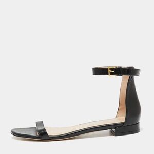 Stuart Weitzman Black Leather Nudist Ankle Strap Sandals 9.5